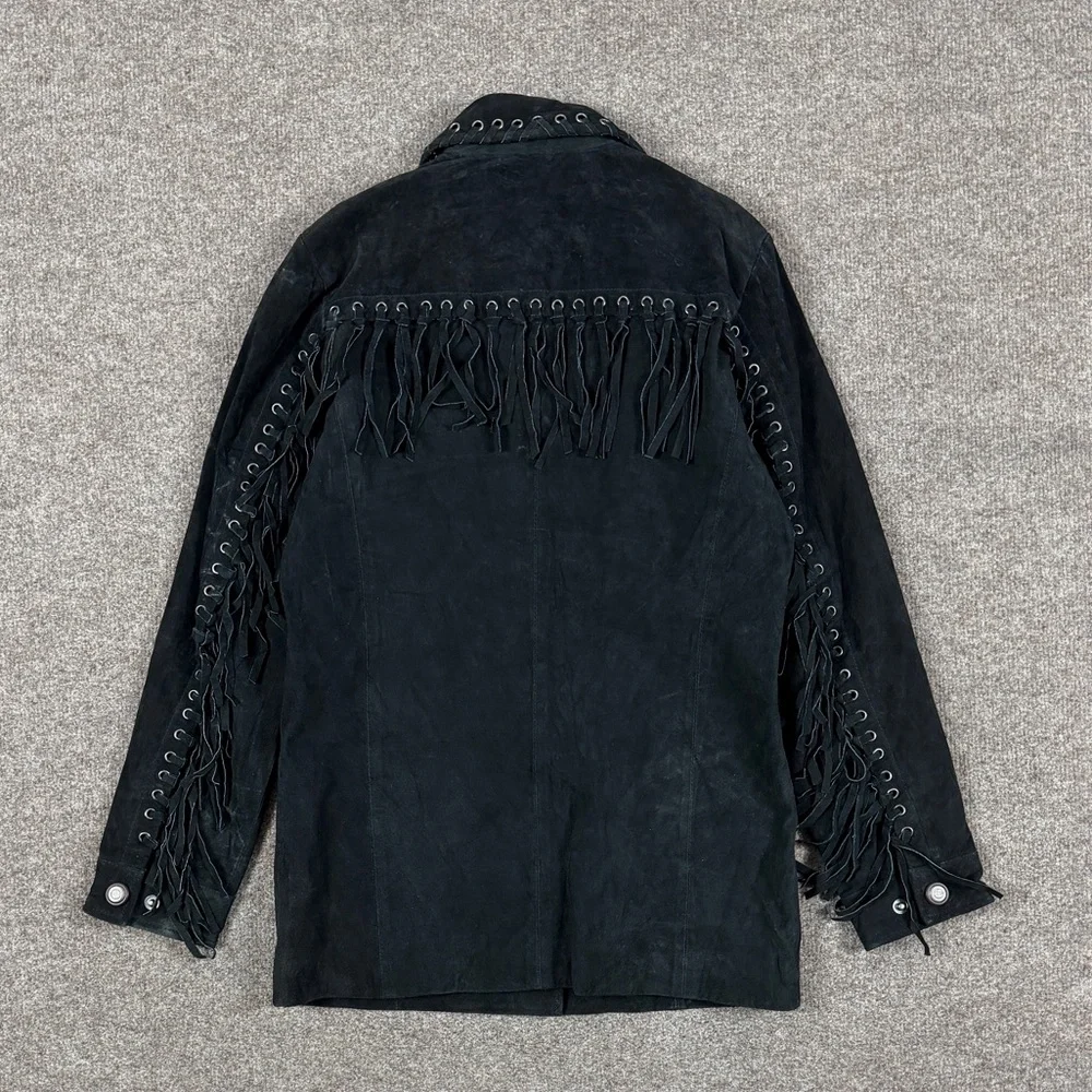 Vintage Excelled Collection Black Suede Leather Western Fringe Jacket Women’s XS - Picture 3 of 13